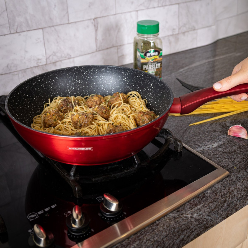 Set de oale si tigai Royalty Line FD10, 10 piese, Aluminiu turnat, Acoperire din marmura Greblon, Inductie, Rosu