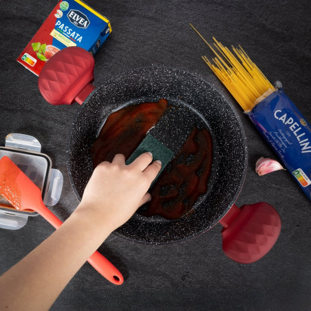 Set de oale si tigai Royalty Line FD10, 10 piese, Aluminiu turnat, Acoperire din marmura Greblon, Inductie, Rosu