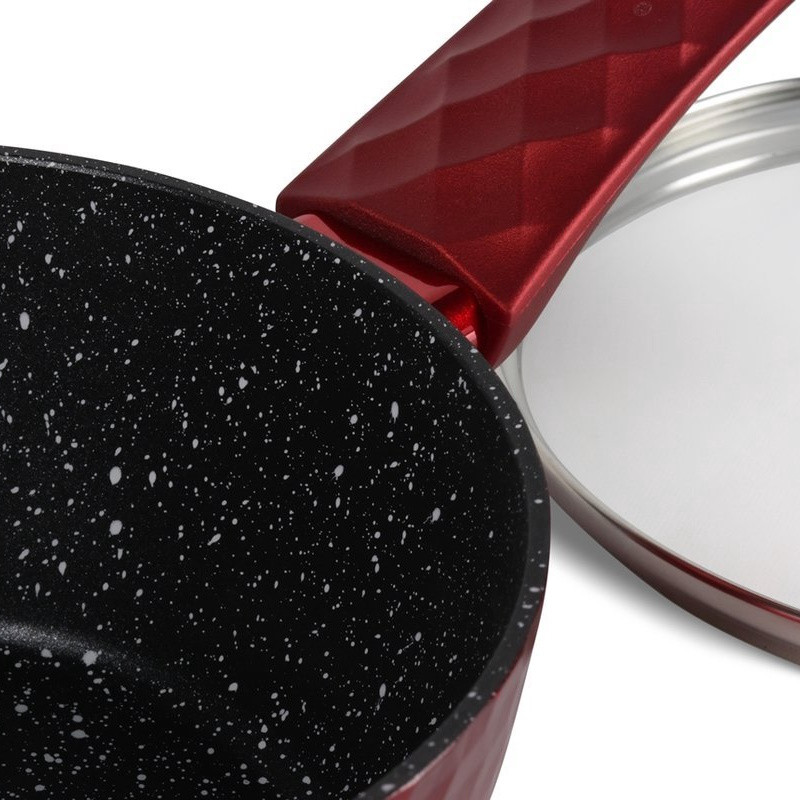 Set de oale si tigai Royalty Line FD10, 10 piese, Aluminiu turnat, Acoperire din marmura Greblon, Inductie, Rosu
