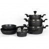 Set oale si tigai Royalty Line FD10, 10 piese, Aluminiu turnat, Acoperire din marmura Greblon, Inductie, Negru