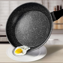 Set oale si tigai Royalty Line FD10, 10 piese, Aluminiu turnat, Acoperire din marmura Greblon, Inductie, Negru