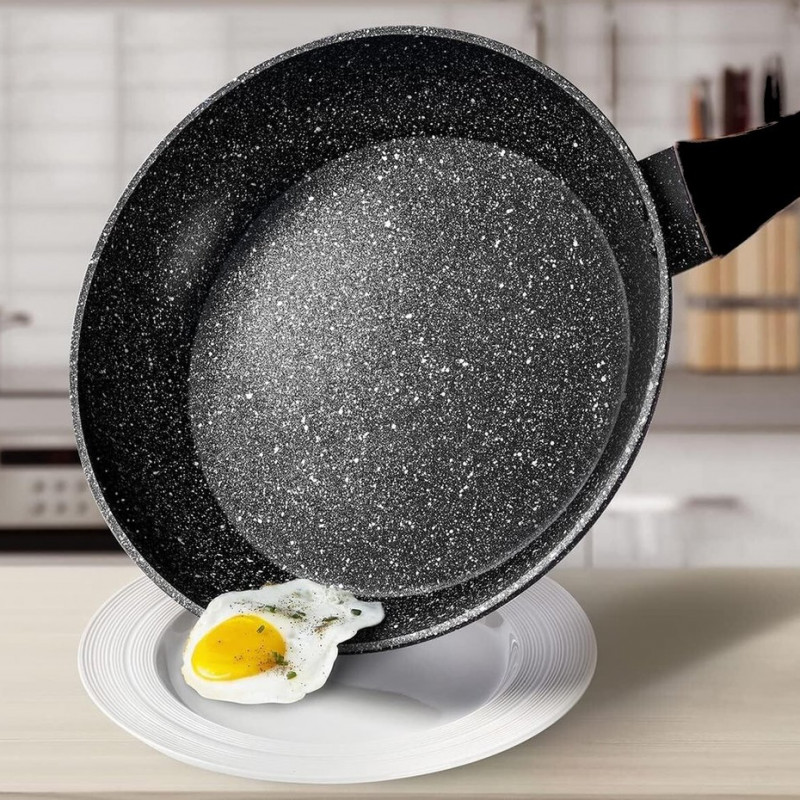 Set oale si tigai Royalty Line FD10, 10 piese, Aluminiu turnat, Acoperire din marmura Greblon, Inductie, Negru