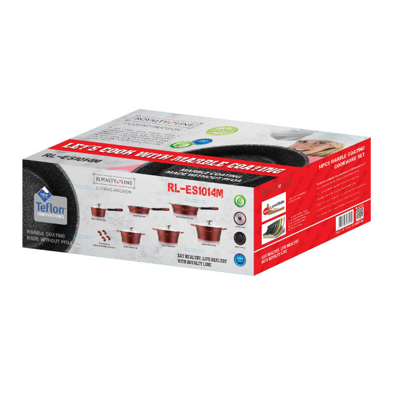 Set oale si tigai Royalty Line RL-ES1014M, Aluminiu turnat, 14 piese, Acoperire marmura, Argintiu