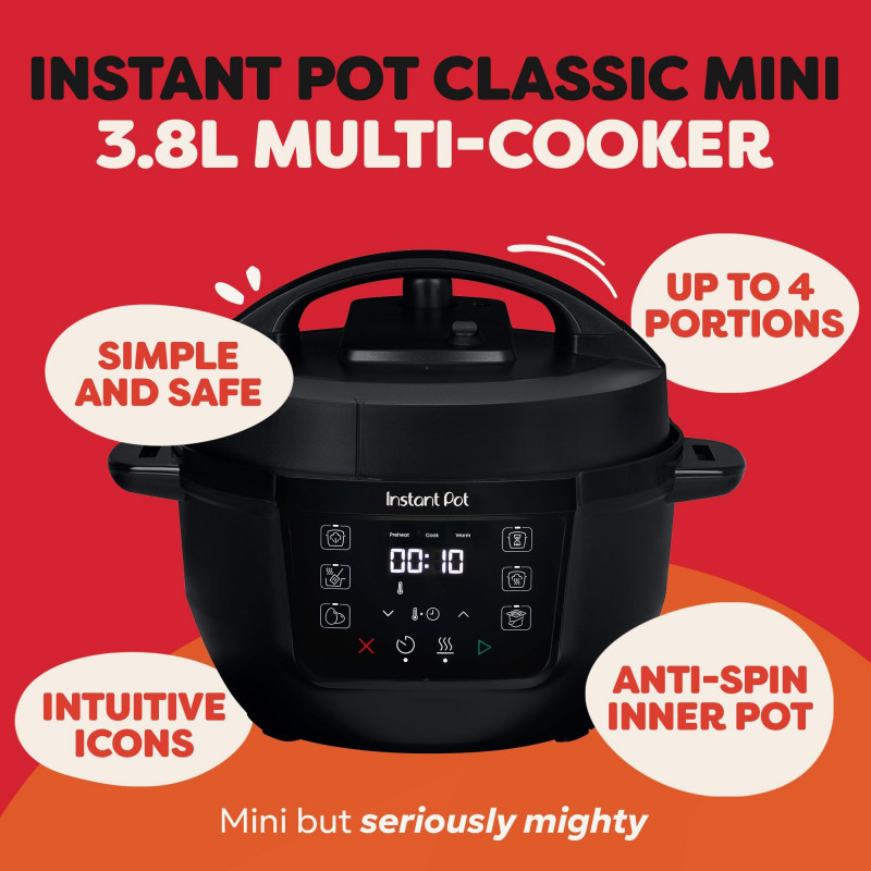 Multicooker Instant Pot Classic Mini 140800001, 800W, 3.8 l, 7 programe, Afisaj LCD, Otel inoxidabil, Negru