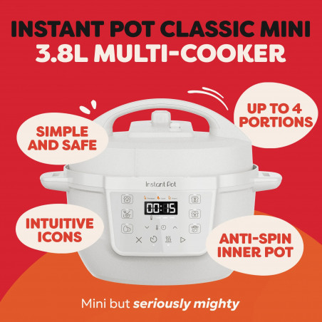 Multicooker Instant Pot Classic Mini 140800801, 800W, 3.8 l, 7 programe, Afisaj LCD, Otel inoxidabil, Alb