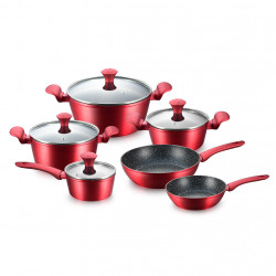 Set de oale si tigai Royalty Line FD10, 10 piese, Aluminiu turnat, Acoperire din marmura Greblon, Inductie, Rosu