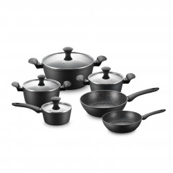 Set oale si tigai Royalty Line FD10, 10 piese, Aluminiu turnat, Acoperire din marmura Greblon, Inductie, Negru