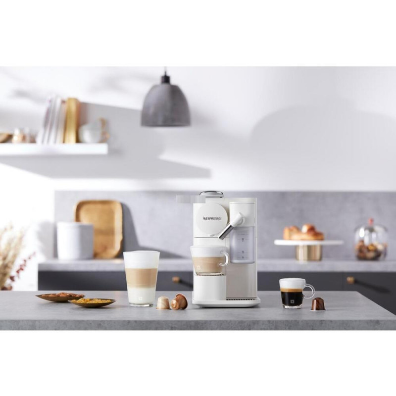 Espressor cu capsule DeLonghi EN510W, 1450W, 19 bar, 1 l, Nespresso, Auto shut-off, Alb