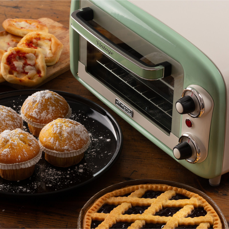 Cuptor electric Ariete VINTAGE 3919/04, 800W, 10 l, 3 moduri, Pana la 230°C, Geam termopan dublu, Timer 60 min, Verde