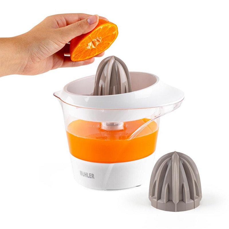 Presă pentru citrice Muhler MJ-2505, 25W, 0,5 l, mișcare bidirecțională, 2 conuri, alb
