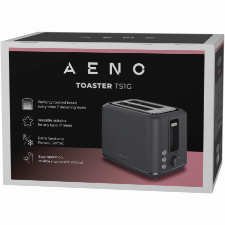 Prajitor de paine AENO ATS0001G, 930W, 7 trepte, Control tactil, Timer invers, Protectie blocare felie, Silentios, Gri