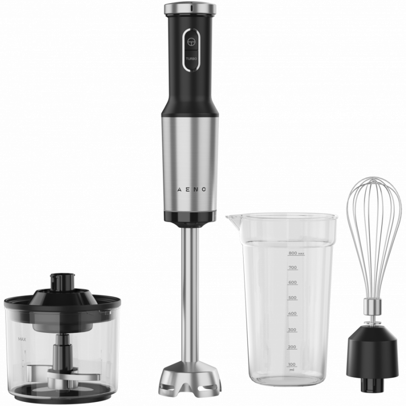 Blender, tocător și mixer 3 în 1 AENO AHB0004B, 1200 W, 0,5 l, 18 viteze, funcție Turbo, motor DC, negru/inoxidabil