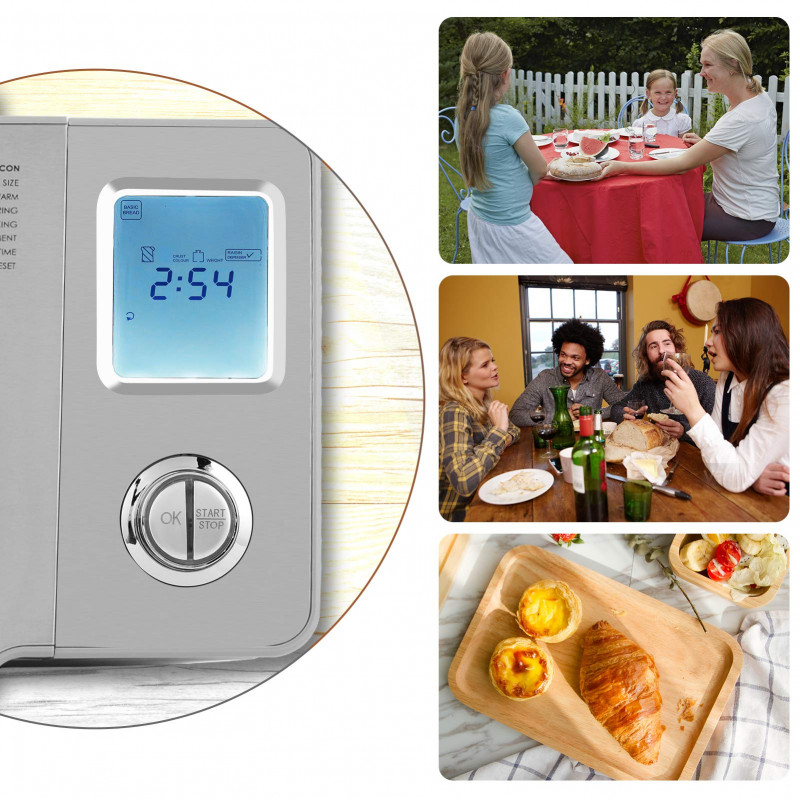 Nictemaw Baking Master, 550W, 25 programe, 3 trepte, 500/750/900g, LCD, Start întârziat 13h, Distribuitor automat, Argint