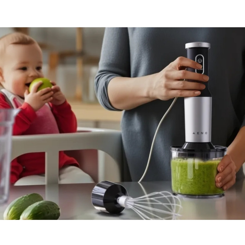 Blender, tocător și mixer 3 în 1 AENO AHB0004B, 1200 W, 0,5 l, 18 viteze, funcție Turbo, motor DC, negru/inoxidabil