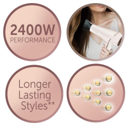 Uscator de par Remington AC9140 PROLUXE, 2400W, OPTIheat, Motor AC, Ionizare, 3 viteze, 2 trepte temperatura, Roz / Auriu