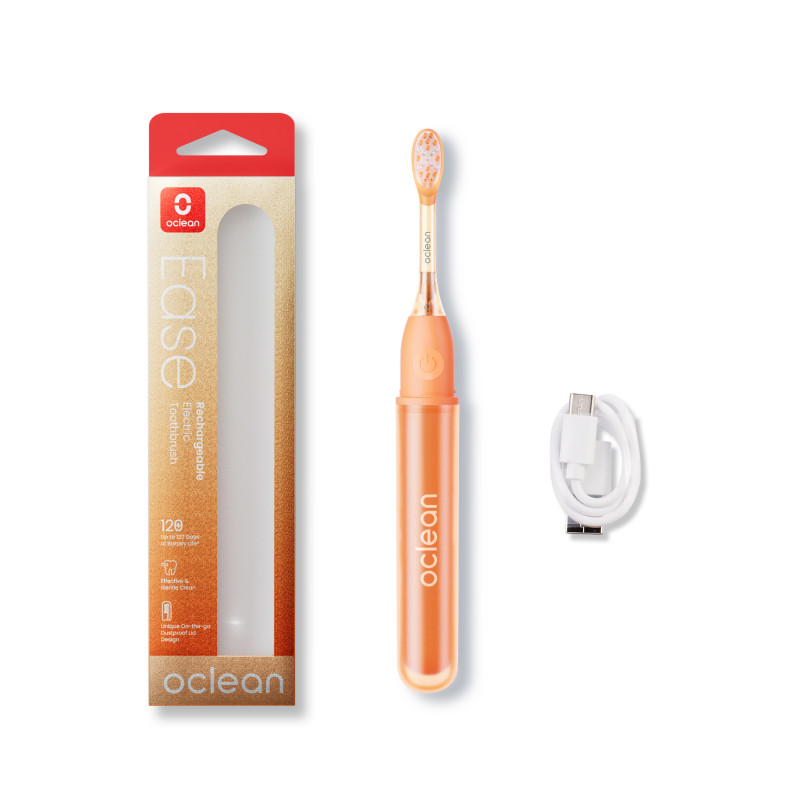 Periuta de dinti electrica Oclean Ease, 2.5W, 66000 rpm, 2 moduri, Timer, Autonomie 120 zile, 45 dB, Tip-C, Orange