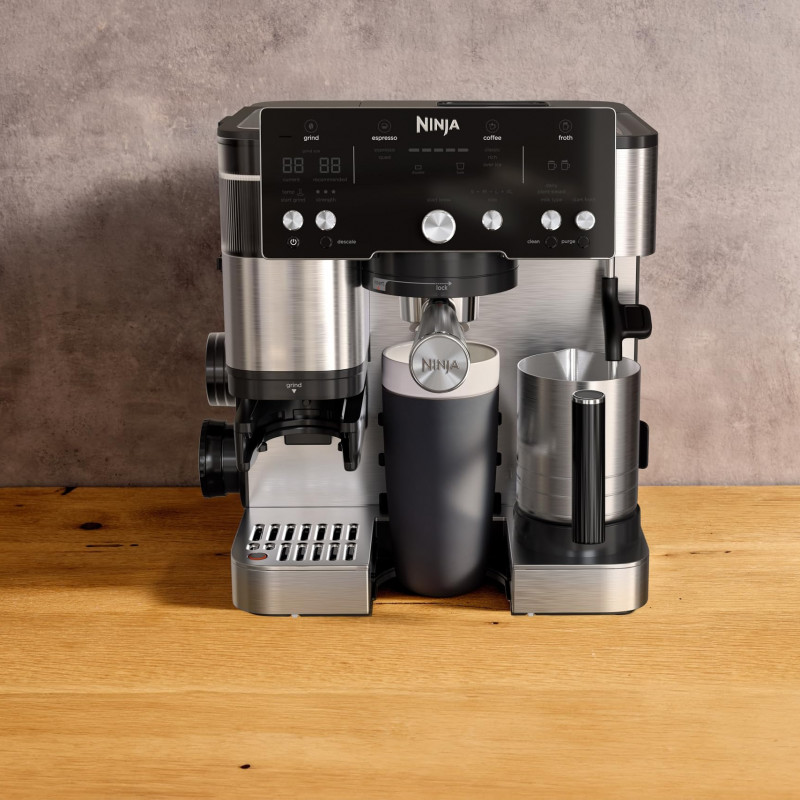 2in1 Ninja Luxe Café Essential ES501EU, 1650W, 9 bar, 2 litri, Barista Assist, Modul de ardere a apei, 4 moduri, 3 setări de temperatură, Inox/Negru.