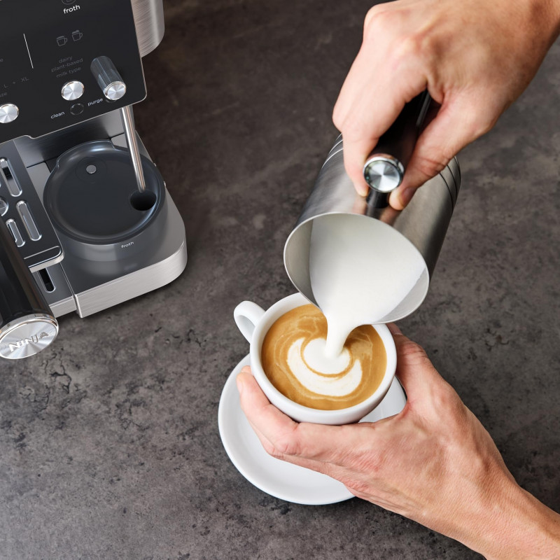 2in1 Ninja Luxe Café Essential ES501EU, 1650W, 9 bar, 2 litri, Barista Assist, Modul de ardere a apei, 4 moduri, 3 setări de temperatură, Inox/Negru.