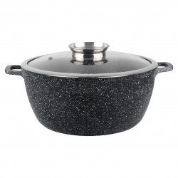 Cratiță cu capac Oliver Voltz OV54318C28, Ø28x12.5 cm, 6.5 l, aluminiu turnat, finisaj marmură ceramică, negru