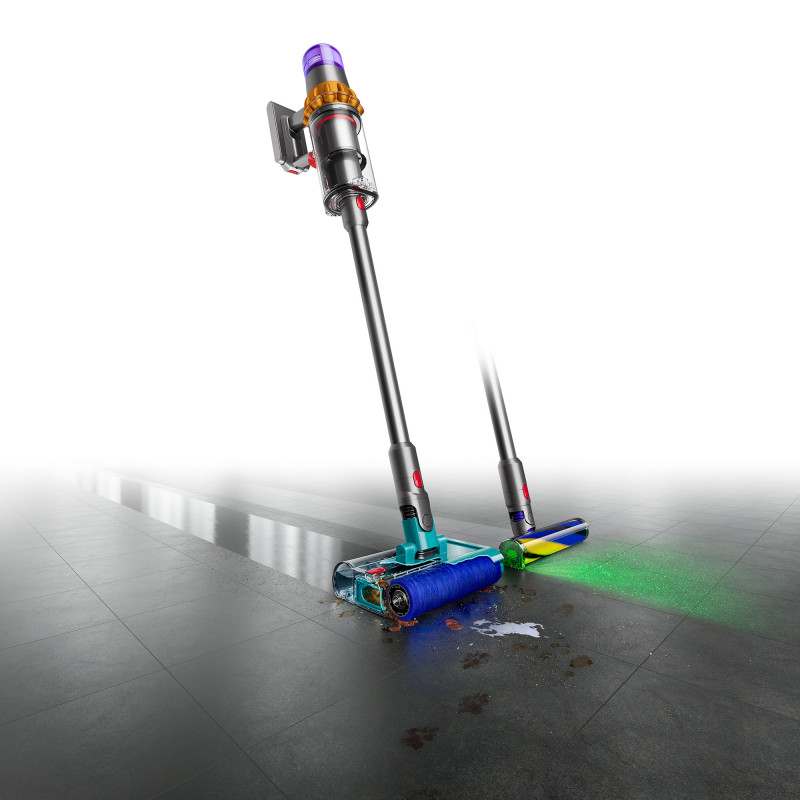 Aspirator vertical Dyson V15S Detect Submarine 448798-01, 660W, 0.77 l, 60 min autonomie, Senzori, 4 moduri, LCD, Gri / Albastru