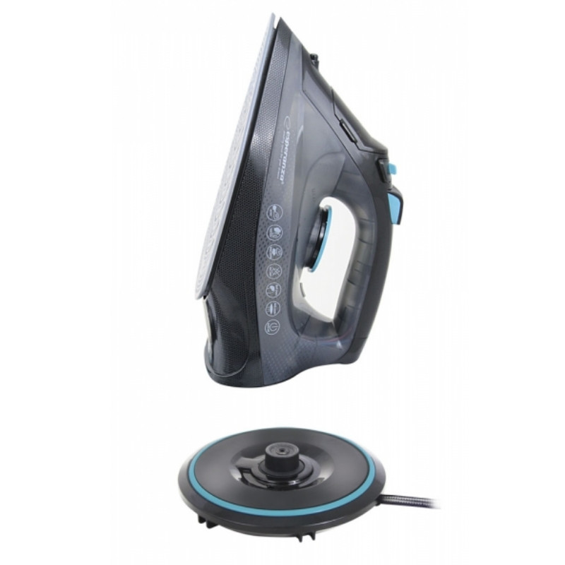 Fier de calcat fara fir Esperanza EHI010, 2600W, Placa ceramica, 300 ml, Uscat + abur, Autocurstare, Calcare verticala, Negru