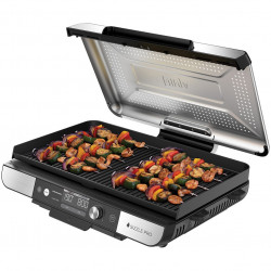 Grătar electric Ninja Sizzle Pro XL GX101EU, 1800W, 120°-260°C, 2 pliante ceramice, 10 burgeri, ProTemp IQ, Capac de schimb, Ceren/Inox