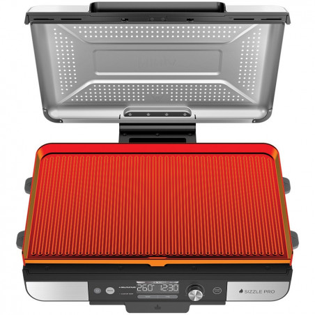 Grătar electric Ninja Sizzle Pro XL GX101EU, 1800W, 120°-260°C, 2 pliante ceramice, 10 burgeri, ProTemp IQ, Capac de schimb, Ceren/Inox