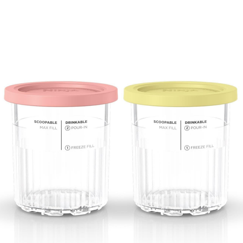 Set recipiente pentru inghetata Ninja Creami XSKPNTLD2EUUK, 2x500 ml, Fara BPA, Etanse, Coral/Galben