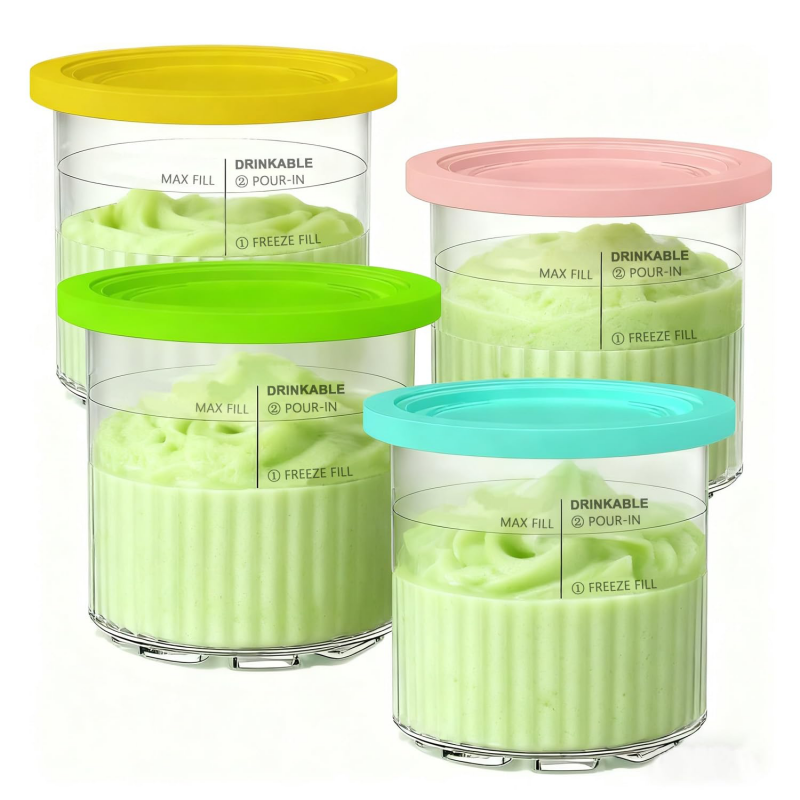 Set recipiente pentru înghetata Ninja Creami XSKPNTLID4EUK, 4х473 ml, Fara BPA, Etanse, Transparent / Multicolor