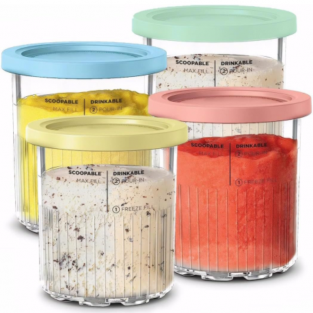 Set recipiente pentru înghetata Ninja Creami XSKPNTLID4EUK, 4х473 ml, Fara BPA, Etanse, Transparent / Multicolor
