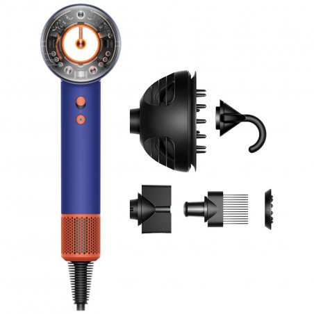 Uscator de par Dyson Supersonic Nural HD16 VnBu/Topaz, 1600W, 3 viteze, 4 temperaturi, Ioni negativi, 5 accesorii, Scalp Protector, Albastru/Topaz