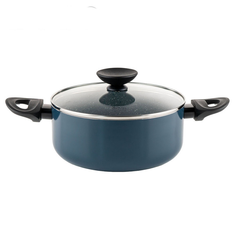 Cratiță Luigi Ferrero Prima FR-2244, 22x9.5 cm, 3.1 l, Acoperire neaderentă din marmură, Capac din sticlă cu gaură pentru abur, Inducție, Albastru închis