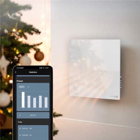 Convector electric de perete AENO AGH0011S, 500W, 12 m², LED, Wi-Fi, Senzori de inclinare si cadere, IP24, Alb