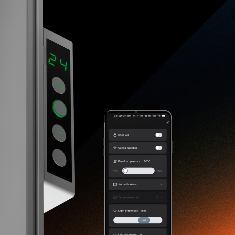 Convector electric de perete AENO AGH0011S, 500W, 12 m², LED, Wi-Fi, Senzori de inclinare si cadere, IP24, Alb