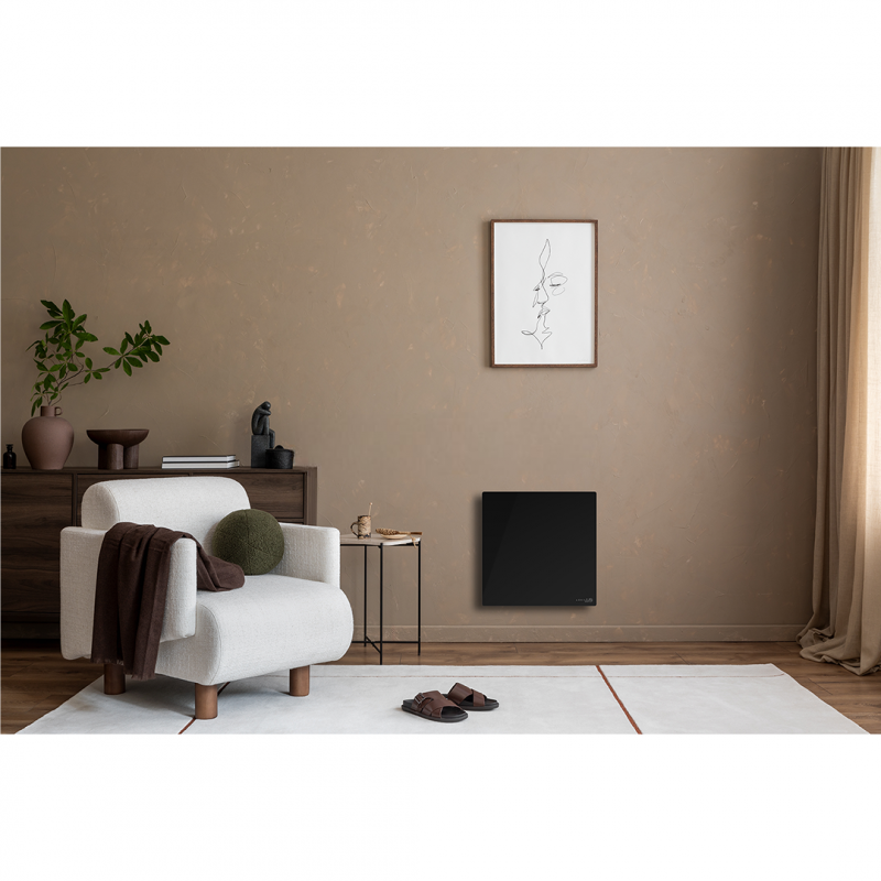 Convector electric de perete AENO AGH0012S, 500W, 12 m², LED, Wi-Fi, Senzori de inclinare si cadere, IP24, Negru