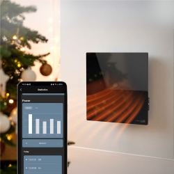 Convector electric de perete AENO AGH0012S, 500W, 12 m², LED, Wi-Fi, Senzori de inclinare si cadere, IP24, Negru