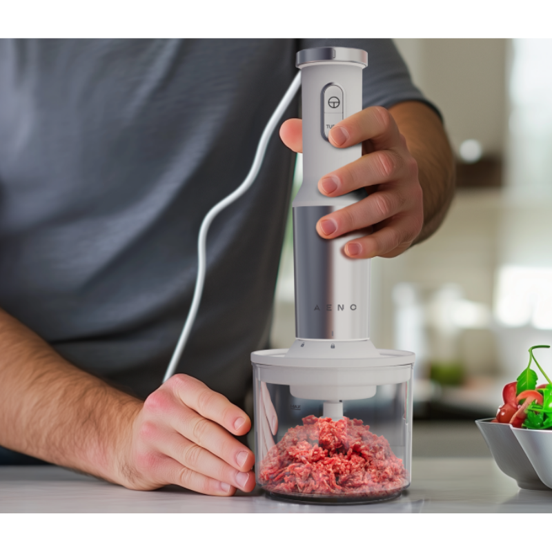 Blender, tocător și mixer 3in1 AENO AHB0004W, 1200W, 0,5 l, 18 trepte, Turbo, motor DC, alb/inox