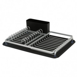 Uscător de vase Luigi Ferrero FR-3932A, 43x32x12 cm, rezistent la coroziune, raft cu 3 compartimente, tavă de scurgere, negru/argintiu