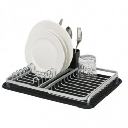Uscător de vase Luigi Ferrero FR-3932A, 43x32x12 cm, rezistent la coroziune, raft cu 3 compartimente, tavă de scurgere, negru/argintiu