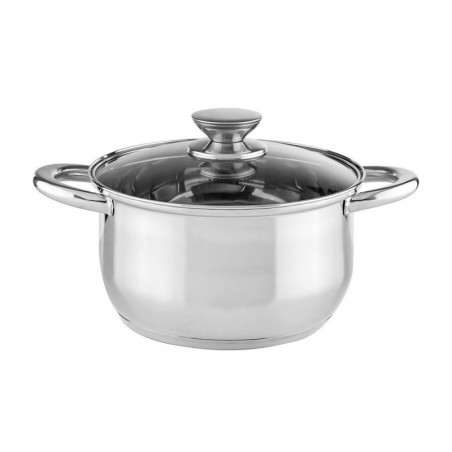 Set de oale Muhler MR-1242, 12 piese, Otel inoxidabil, Fund in trei straturi, Manere reci, Capace din sticla, Inductie, Argintiu