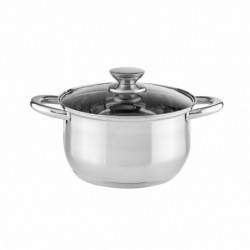 Set de oale Muhler MR-1242, 12 piese, Otel inoxidabil, Fund in trei straturi, Manere reci, Capace din sticla, Inductie, Argintiu