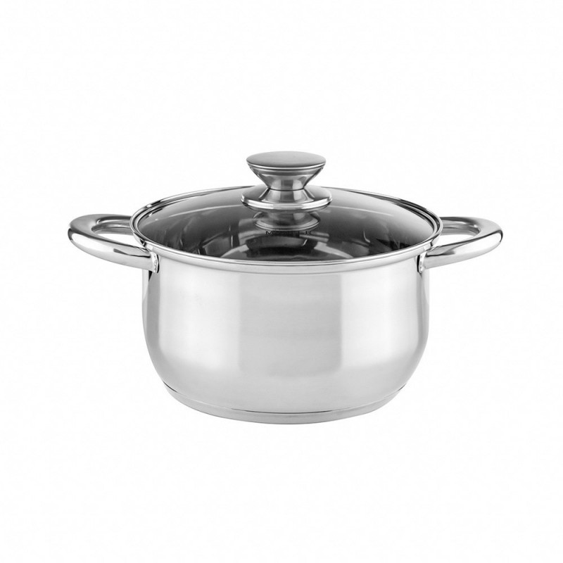 Set de oale Muhler MR-1242, 12 piese, Otel inoxidabil, Fund in trei straturi, Manere reci, Capace din sticla, Inductie, Argintiu