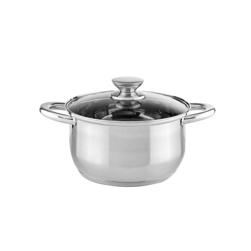 Set de oale Muhler MR-1242, 12 piese, Otel inoxidabil, Fund in trei straturi, Manere reci, Capace din sticla, Inductie, Argintiu