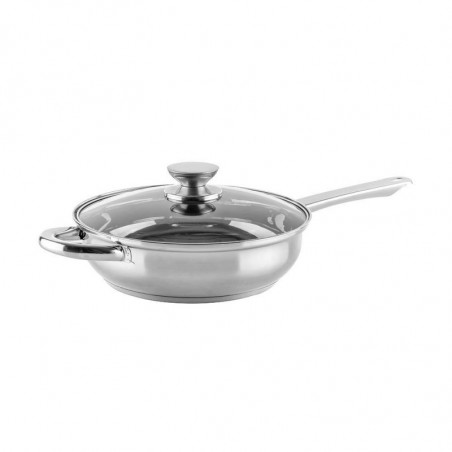 Set de oale Muhler MR-1242, 12 piese, Otel inoxidabil, Fund in trei straturi, Manere reci, Capace din sticla, Inductie, Argintiu