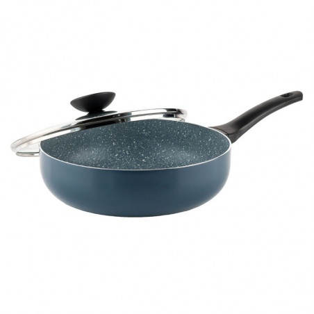 Tigaie adanca cu capac Luigi Ferrero Prima FR-2634L, 26x7.5 cm, 3.4 L, Acoperire antiaderenta cu efect de marmura, Capac sticla, Inductie, Albastru inchis