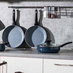 Tigaie adanca cu capac Luigi Ferrero Prima FR-2634L, 26x7.5 cm, 3.4 L, Acoperire antiaderenta cu efect de marmura, Capac sticla, Inductie, Albastru inchis