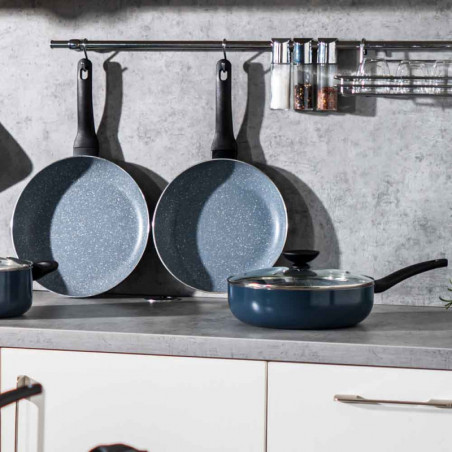 Tigaie adanca cu capac Luigi Ferrero Prima FR-2634L, 26x7.5 cm, 3.4 L, Acoperire antiaderenta cu efect de marmura, Capac sticla, Inductie, Albastru inchis