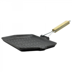 Tigaie grill Muhler Tika MR-3521CI, 35x21 cm, Fonta, Maner din lemn pliabil, Inductie, Negru