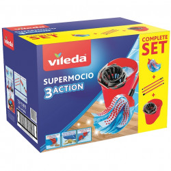 Set de curățat podele Vileda Super Mocio, 3 bucăți, 10 l, mecanism de scurgere, roșu