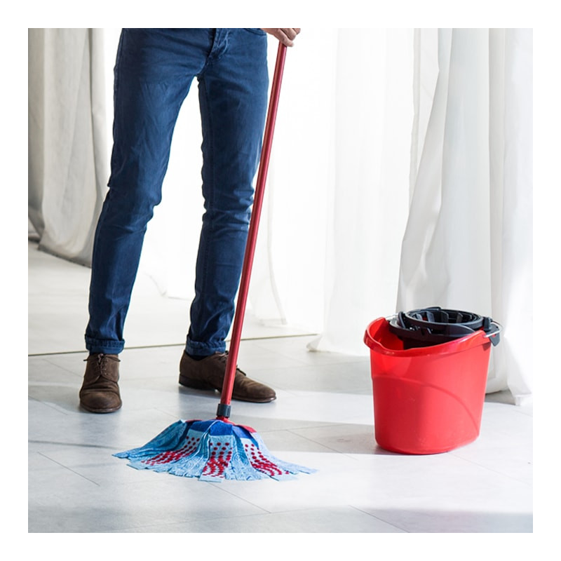 Set de curățat podele Vileda Super Mocio, 3 bucăți, 10 l, mecanism de scurgere, roșu